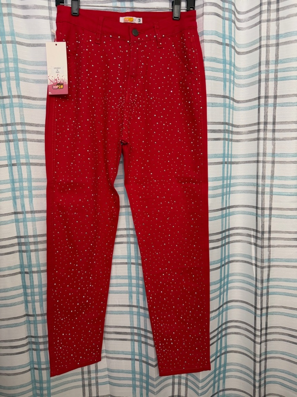 Women’s Red Rhinestone Stretch Pull-On Pants - Casual